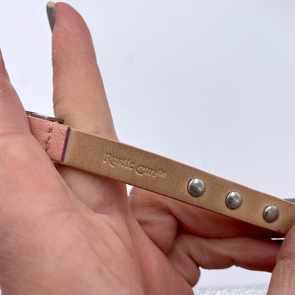 Rustic Cuff Pink Leather Silver Studded Adjustable Bracelet - Picture 5 of 6